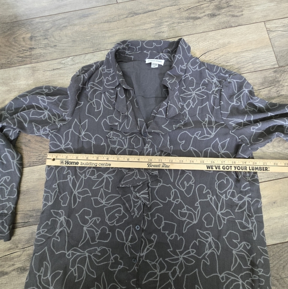 Calvin Klein Large Polyester Womens Gray Floral Ruffle Blouse - Picture 6 of 11